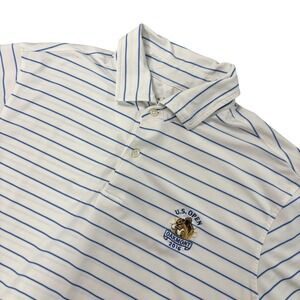 FG TECH Polo Shirt Mens Medium White Blue Stripe US Open Oakmont 2016 Golf